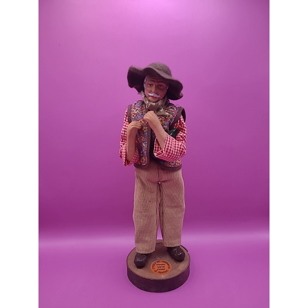 Vintage Santons‎ De Provence Old Man With Bottle Doll Figure Terra Cotta Clay